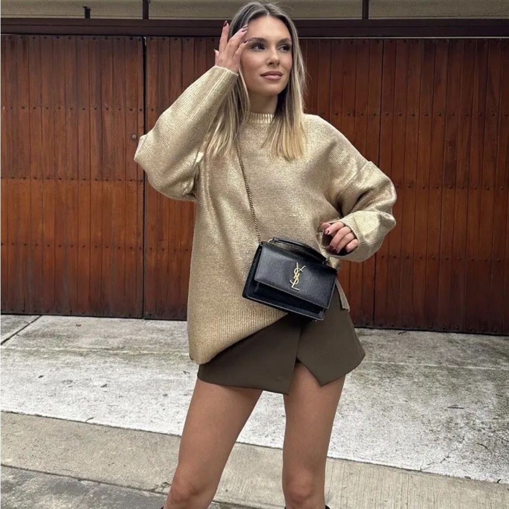 ZARA METALLIC OVERSIZE KNIT SWEATER GOLDEN
